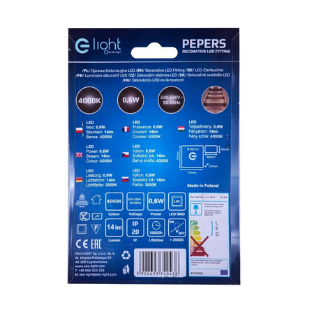 Eko-Light Oprawa schodowa PEPERS Barwa Zimna 6500K EKS0941 BIAŁY / SREBRNY