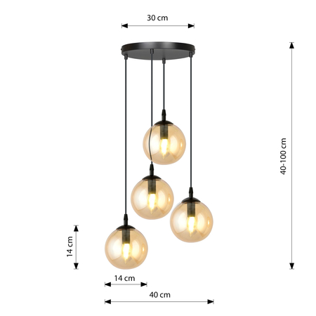 Lampa wisząca COSMO 4 BL PREMIUM MIODOWY Emibig 713/4PREM czarny/złoty