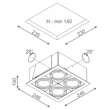Lampa wpuszczana AQForm Squares 70 x 4 Sq LED Recessed Czarny Struktura