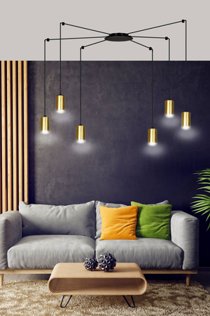 Lampa wisząca TRAKER 6 BL/GOLD Emibig 526/6 czarny/złoty