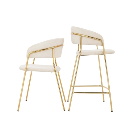 Krzesło barowe MARGO 65 beżowe - welur, podstawa złota