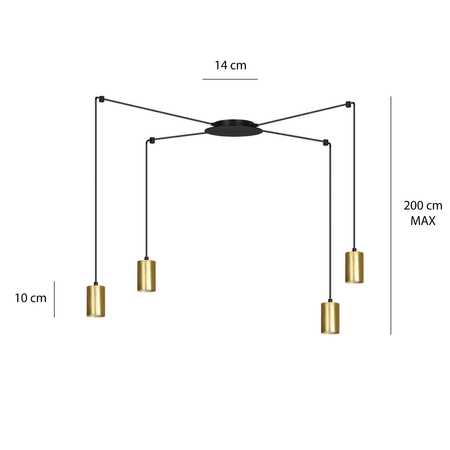 Lampa wisząca TRAKER 4 BL/GOLD Emibig 526/4 czarny/złoty