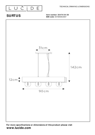 Lampa wisząca Lucide SURTUS 30474/04/30 czarny