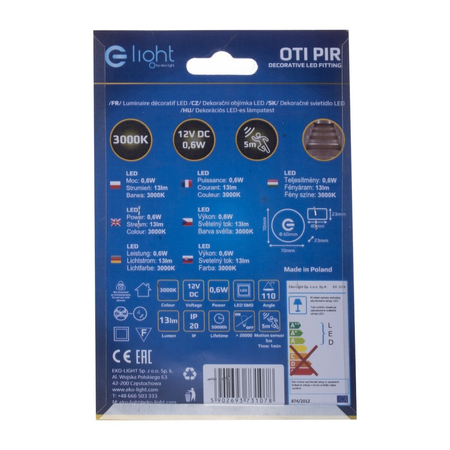 Eko-Light Oprawa schodowa OTI Barwa Ciepła 3000K 12V z czujnikiem ruchu EKS1078 BIAŁY / SREBRNY