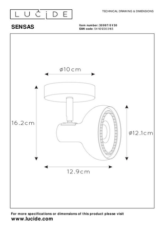 Reflektor Lucide SENSAS 30997/01/30 czarny