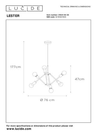 Lampa wisząca Lucide LESTER 21424/06/30 czarny