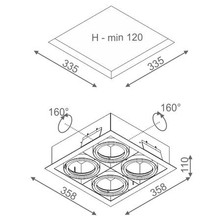 Lampa wpuszczana AQForm Squares 111 x 4 Sq 230V Recessed Biały Struktura