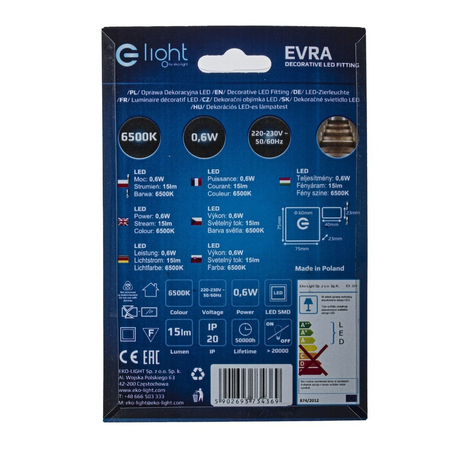 Eko-Light Oprawa schodowa EVRA Barwa Zimna 6500K EKS4369 BIAŁY / SREBRNY