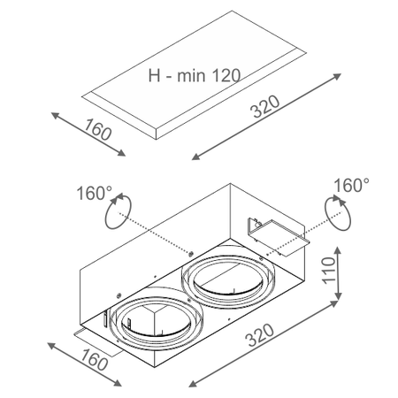 Lampa wpuszczana AQForm Squares 111 x 2 Trimless 230V Recessed Biały Struktura