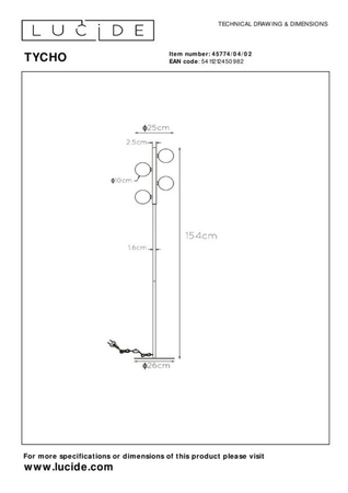 Lampa podłogowa Lucide TYCHO 45774/04/02 złoty