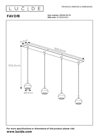 Lampa wisząca Lucide FAVORI 09434/04/31 biały/złoty