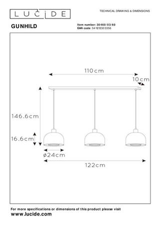 Lampa wisząca Lucide GUNHILD 30460/03/60 beżowy/złoty