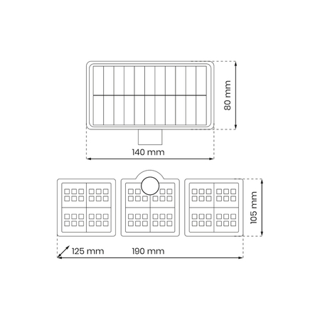 Eko-Light Naświetlacz Solarny Flexi Potrójny EKO9152 SREBRNY