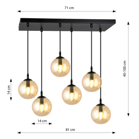 Lampa wisząca COSMO 6 BL MIODOWY Emibig 713/6 czarny/złoty