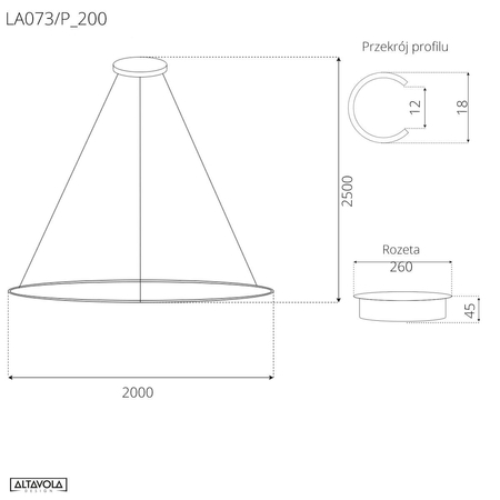 Lampa wisząca Ledowe Okręgi No.1 200cm 3k czarna