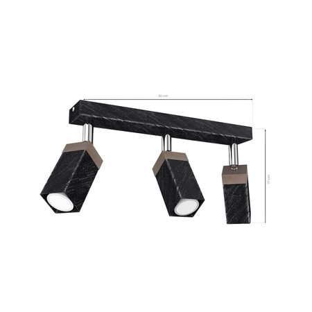 Milagro Lampa sufitowa SOLO SAWN BLACK / PATINATED WOOD 3x mini GU10 MLP7473 PRZECIERANY CZARNY / DREWNO PATYNOWANE