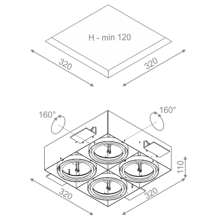 Lampa wpuszczana AQForm Squares 111 x 4 Sq Trimless 230V Recessed Biały Struktura