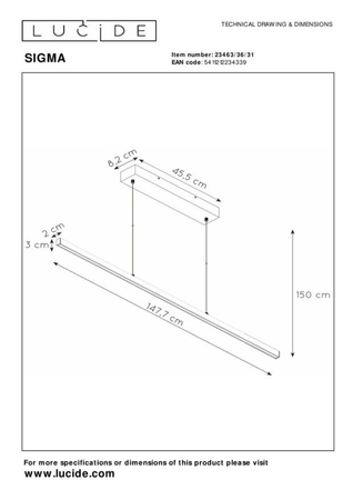 Lampa wisząca Lucide SIGMA 23463/36/31 biały