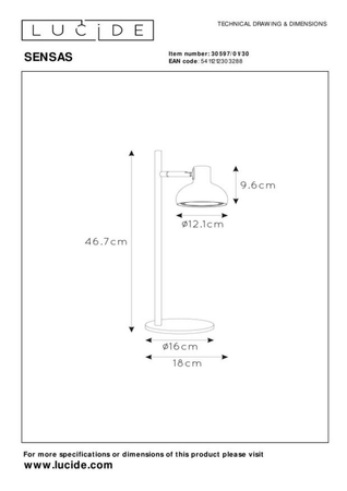 Lampa stołowa Lucide SENSAS 30597/01/30 czarny