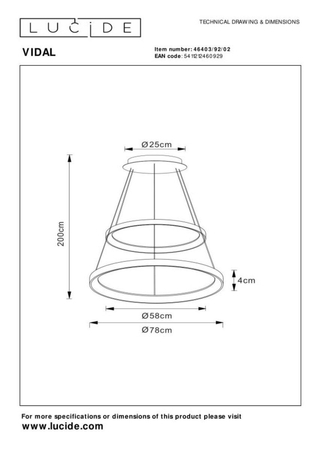 Lampa wisząca Lucide VIDAL 46403/92/02 złoty