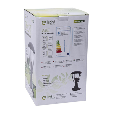 Eko-Light Lampa ogrodowa stojąca FOX BLACK 1xE27 Mała EKO3551 CZARNY