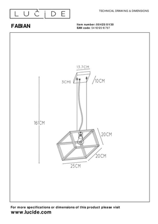 Lampa wisząca Lucide FABIAN 00425/01/30 czarny