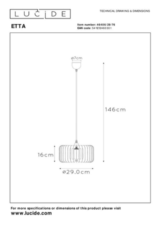 Lampa wisząca Lucide ETTA drewniany 46406/29/76