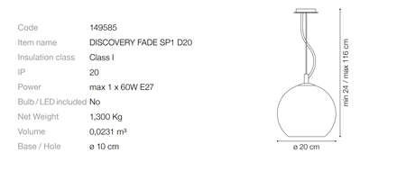 Lampa wisząca IdealLux 149585 Discovery Fade SP1 D20