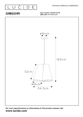 Lampa wisząca Lucide GREGORY 30495/03/38 czarny/beżowy