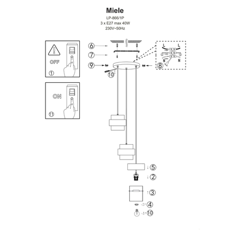 Lampa wisząca Miele 3xE27 złota/dymna LP-866/3P SM/GD