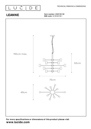 Lampa wisząca Lucide LEANNE 21421/10/30 czarny