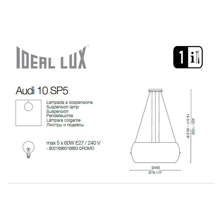 Lampa wisząca IdealLux 103983 Audi-10 SP5 Fume'