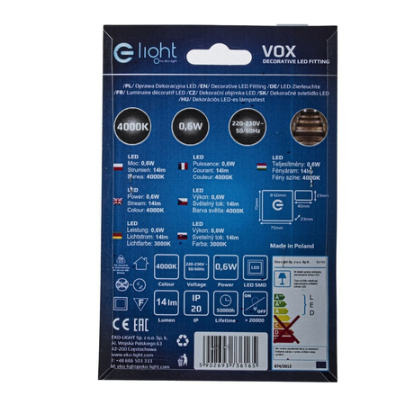 Eko-Light Oprawa schodowa VOX Barwa Neutralna 4000K EKS6165 BIAŁY / SREBRNY