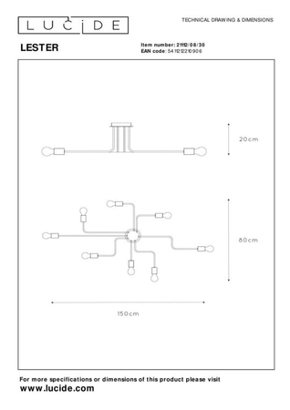 Lampa sufitowa Lucide LESTER czarny 21112/08/30