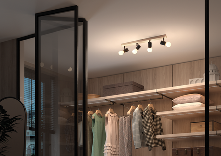 Lampa sufitowa ETNIA R4 czarny mat 4xE27, naturalne drewno sosnowe