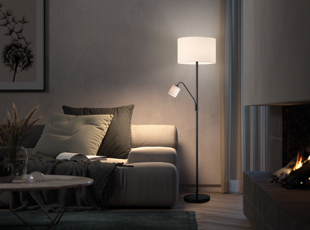 Lampa podłogowa SAM czarny E27+E14 abażur biały