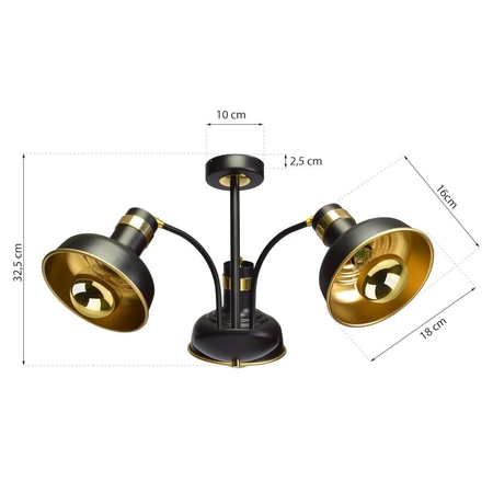 Milagro Lampa sufitowa MARGO BLACK/GOLD 3xE27 MLP6211 CZARNY / ZŁOTY