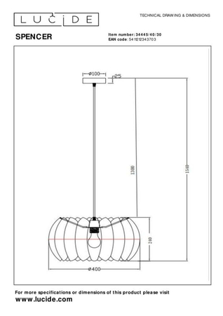 Lampa wisząca Lucide SPENCER 34445/40/30 czarny