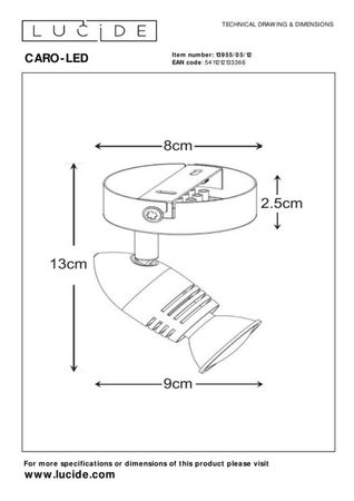 Reflektor Lucide CARO-LED srebrny 13955/05/12
