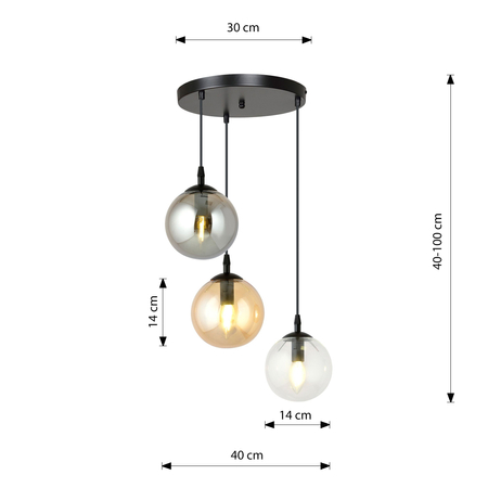 Lampa wisząca COSMO 3 BL PREMIUM MIX Emibig 714/3PREM czarny/złoty
