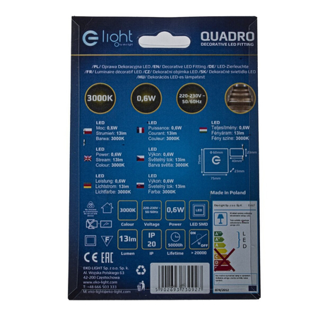 Eko-Light Oprawa schodowa QUADRO Barwa Ciepła 3000K EKS0927 BIAŁY / SREBRNY