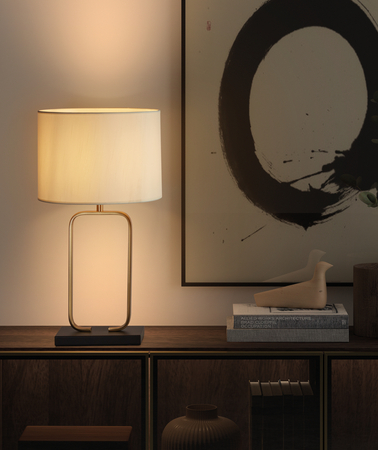 Lampa stołowa RUBI mosiądz antyczny czerwony, czarna podstawa 1xE27 abażur kremowy