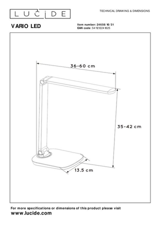 Lampa biurkowa Lucide VARIO biały 24656/10/31