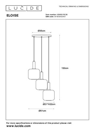 Lampa wisząca Lucide ELOISE 45405/13/30 czarny