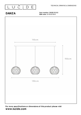 Lampa wisząca Lucide DANZA 21428/03/02 czarny/złoty