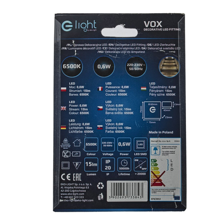 Eko-Light Oprawa schodowa VOX Barwa Zimna 6500K EKS3843 BIAŁY / SREBRNY