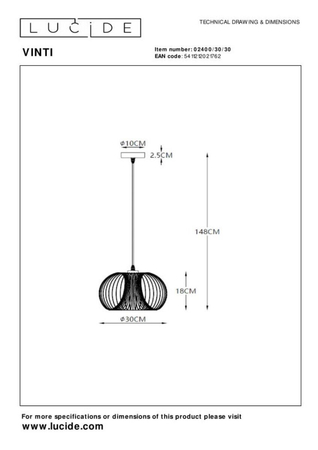 Lampa wisząca Lucide VINTI czarny 02400/30/30