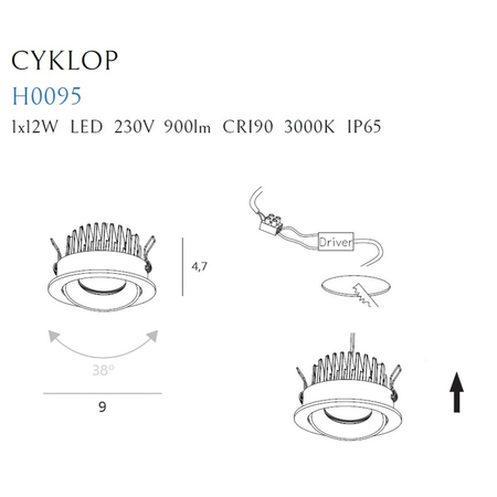 MAXLIGHT H0095 4000K OPRAWA WPUSTOWA CYKLOP CZARNA IP65