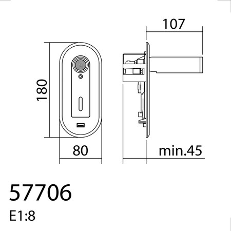Lampa ścienna podtynkowa PALACE czarny mat LED 3W 3000K + włącznik dotykowy + USB 10W