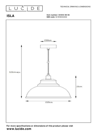 Lampa wisząca Lucide ISLA szary 34400/29/36